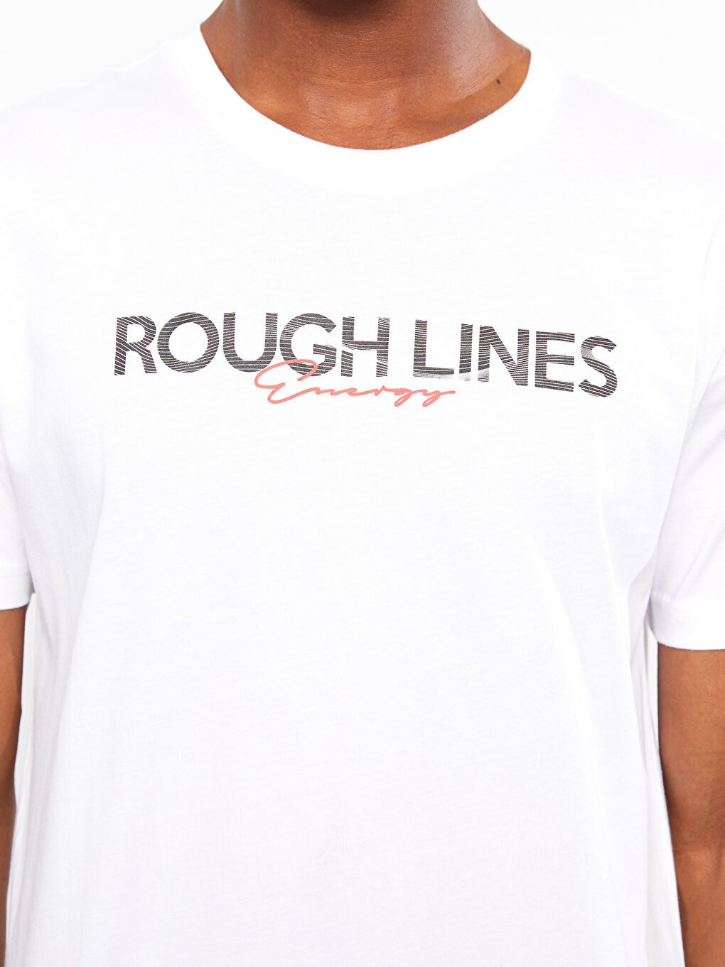 Beyaz Bisiklet Yaka Kısa Kollu Baskılı Penye Erkek Tişört-2