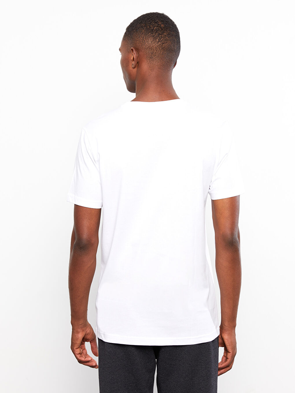 Beyaz Bisiklet Yaka Kısa Kollu Baskılı Penye Erkek Tişört-3