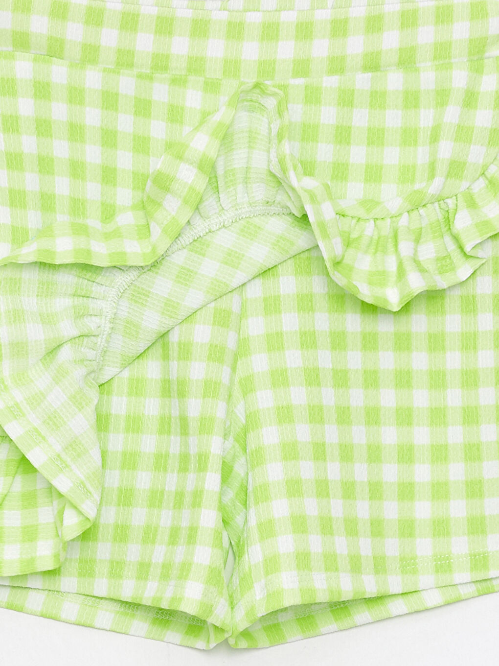 Yeşil Beli Lastikli Ekose Kız Çocuk Şort Etek-2