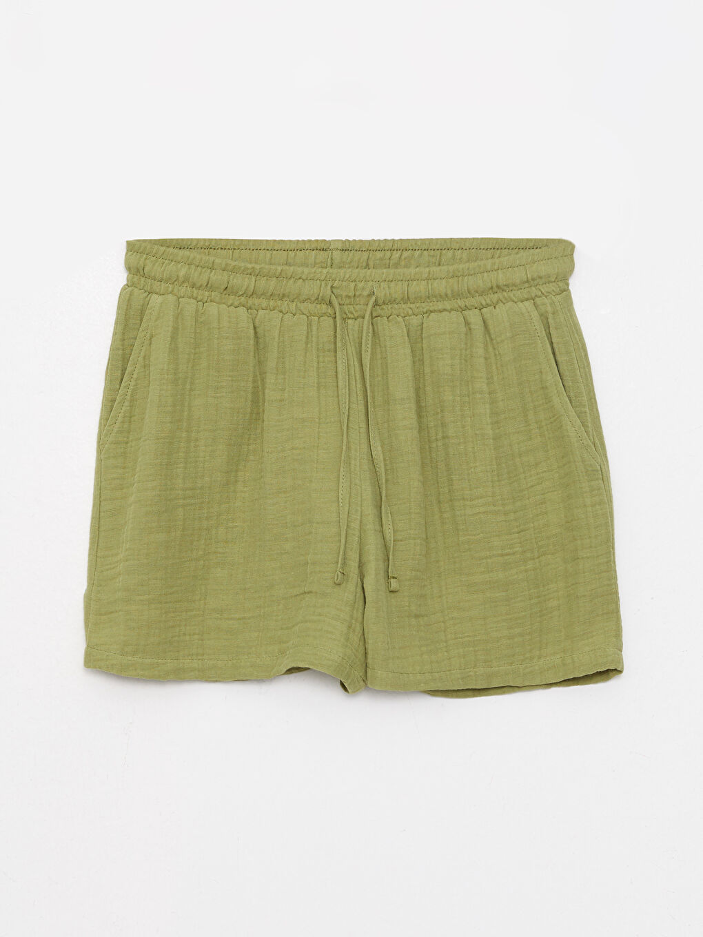 Yeşil Kadın Beli Lastikli Düz Şort-5