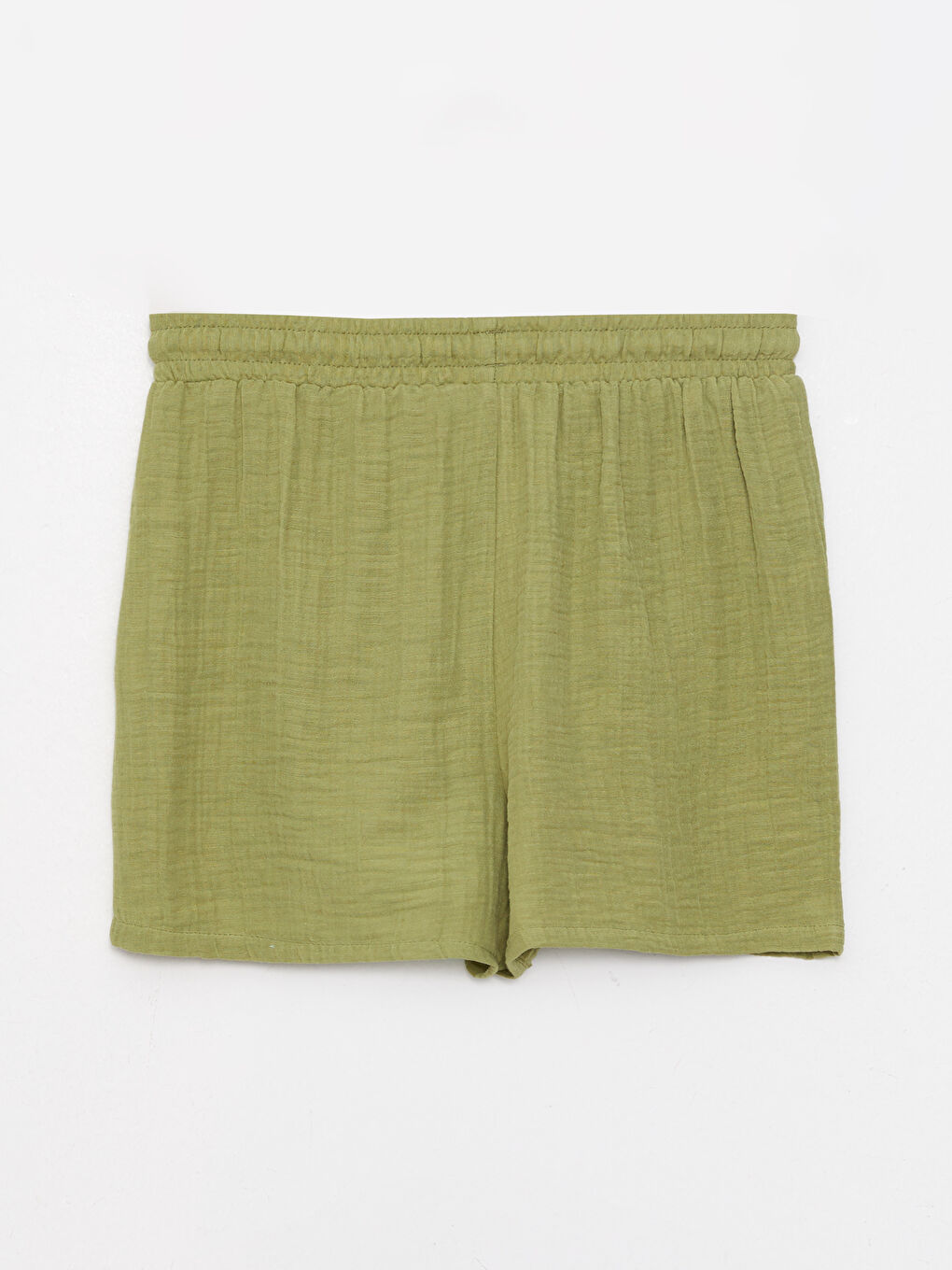 Yeşil Kadın Beli Lastikli Düz Şort-6