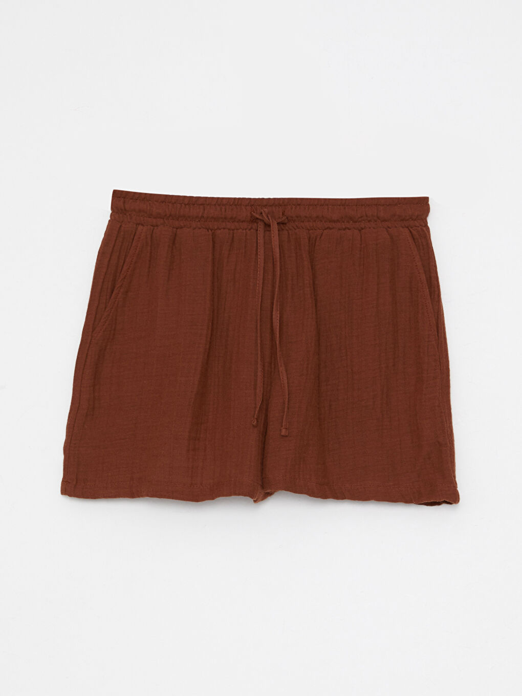 Kahverengi Kadın Beli Lastikli Düz Şort-5
