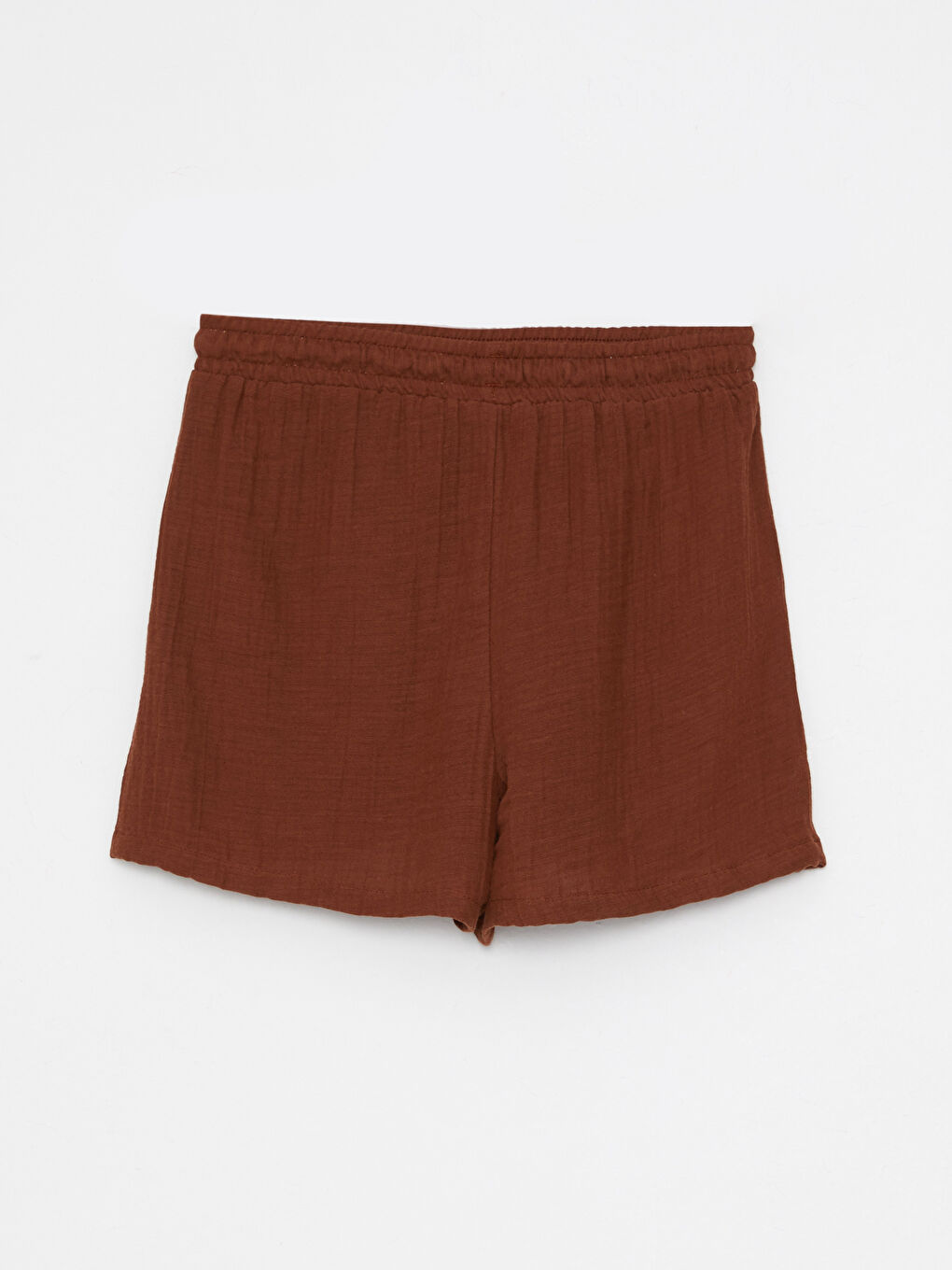 Kahverengi Kadın Beli Lastikli Düz Şort-6