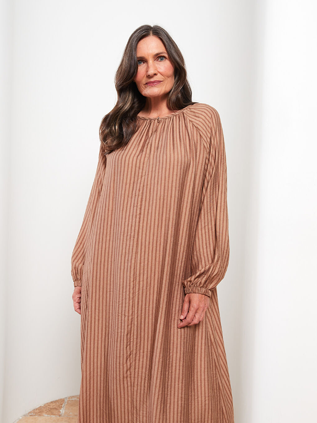 Crew Neck Striped Long Sleeve A Cut Women's Dress-1