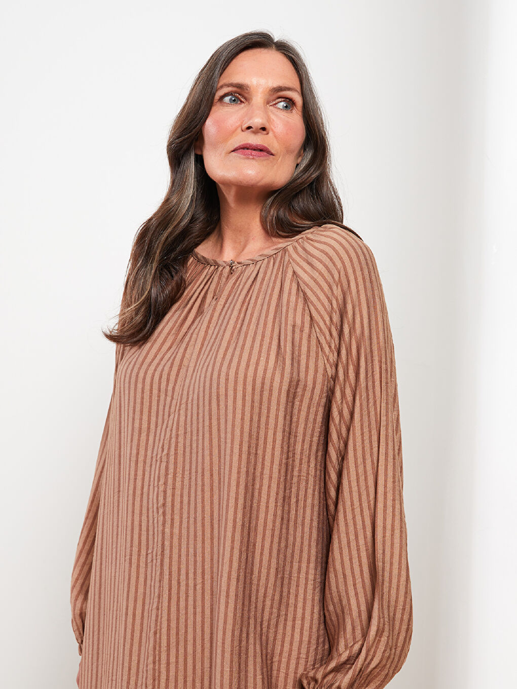 Crew Neck Striped Long Sleeve A Cut Women's Dress-2