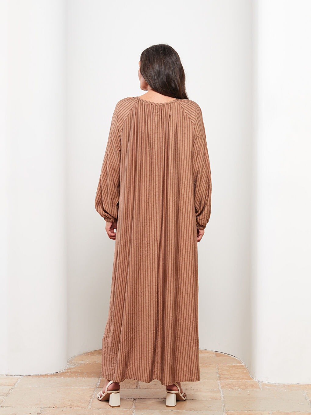 Crew Neck Striped Long Sleeve A Cut Women's Dress-4