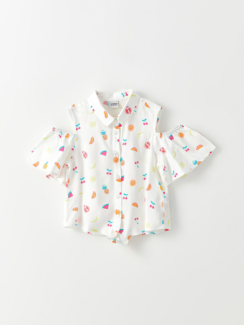 بلوزة ياقة القميص مطبوع كم قصير للبنات