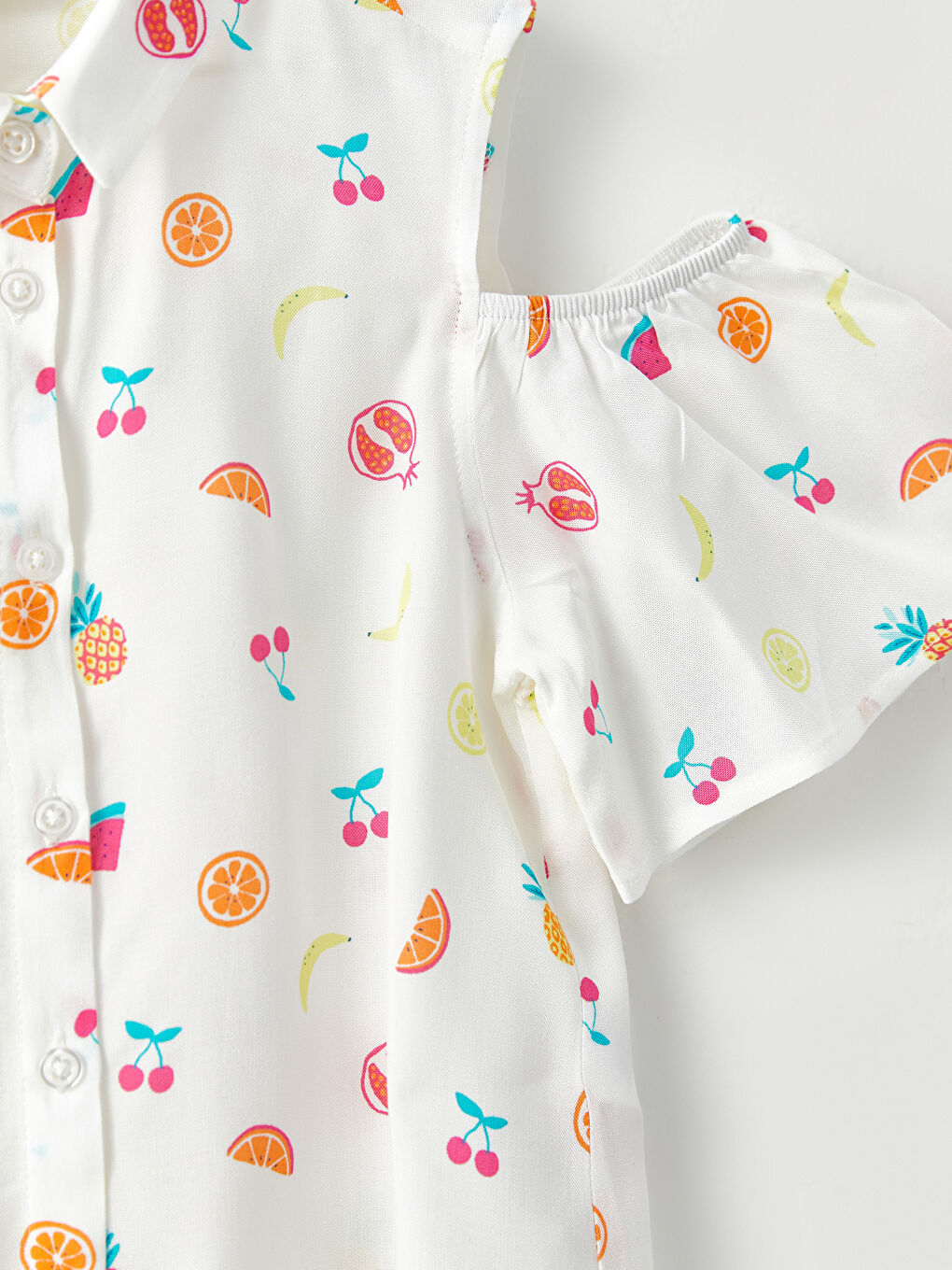 بلوزة ياقة القميص مطبوع كم قصير للبنات-1