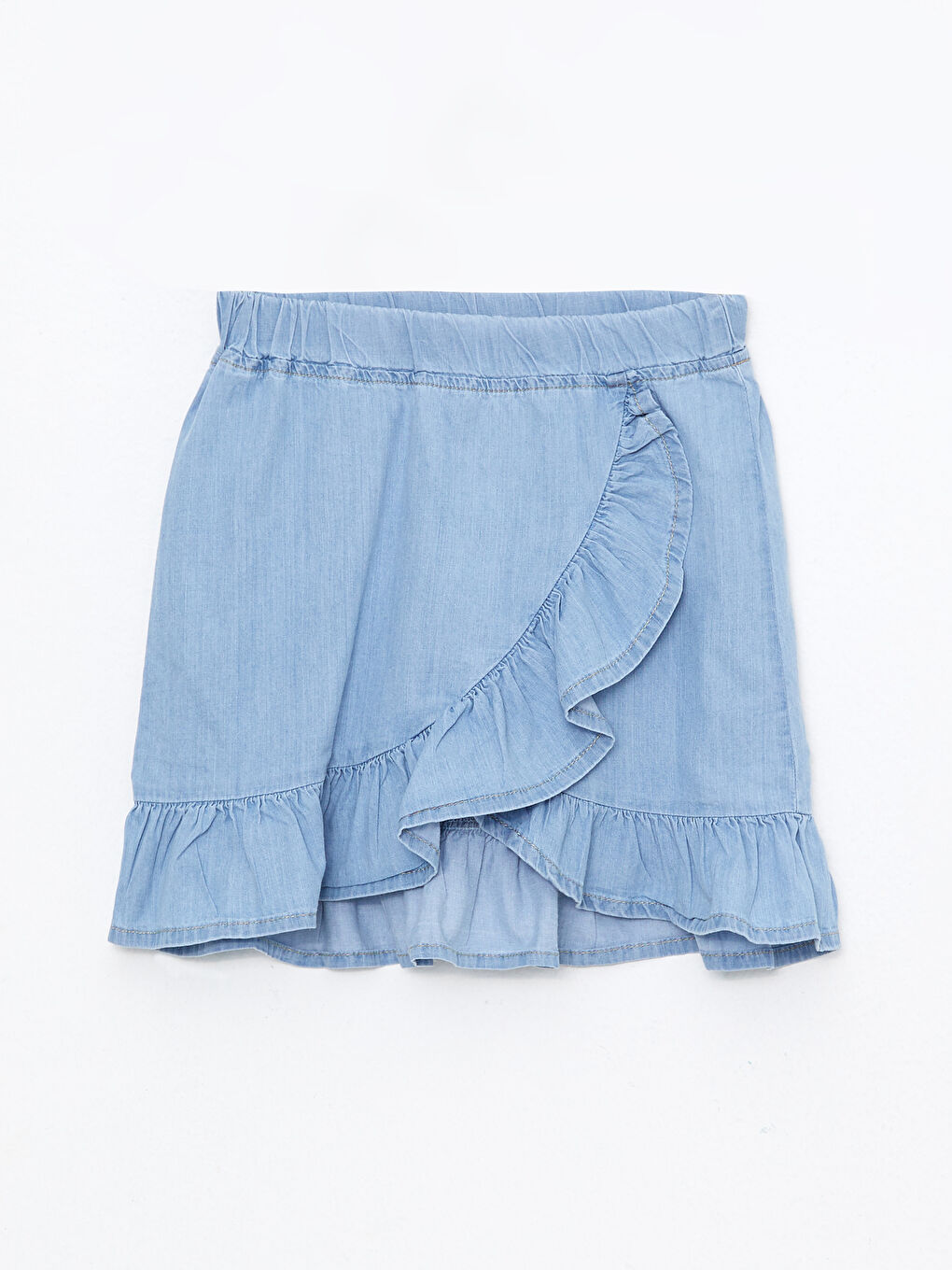 İndigo Beli Lastikli Fırfır Detaylı Kız Çocuk Jean Etek