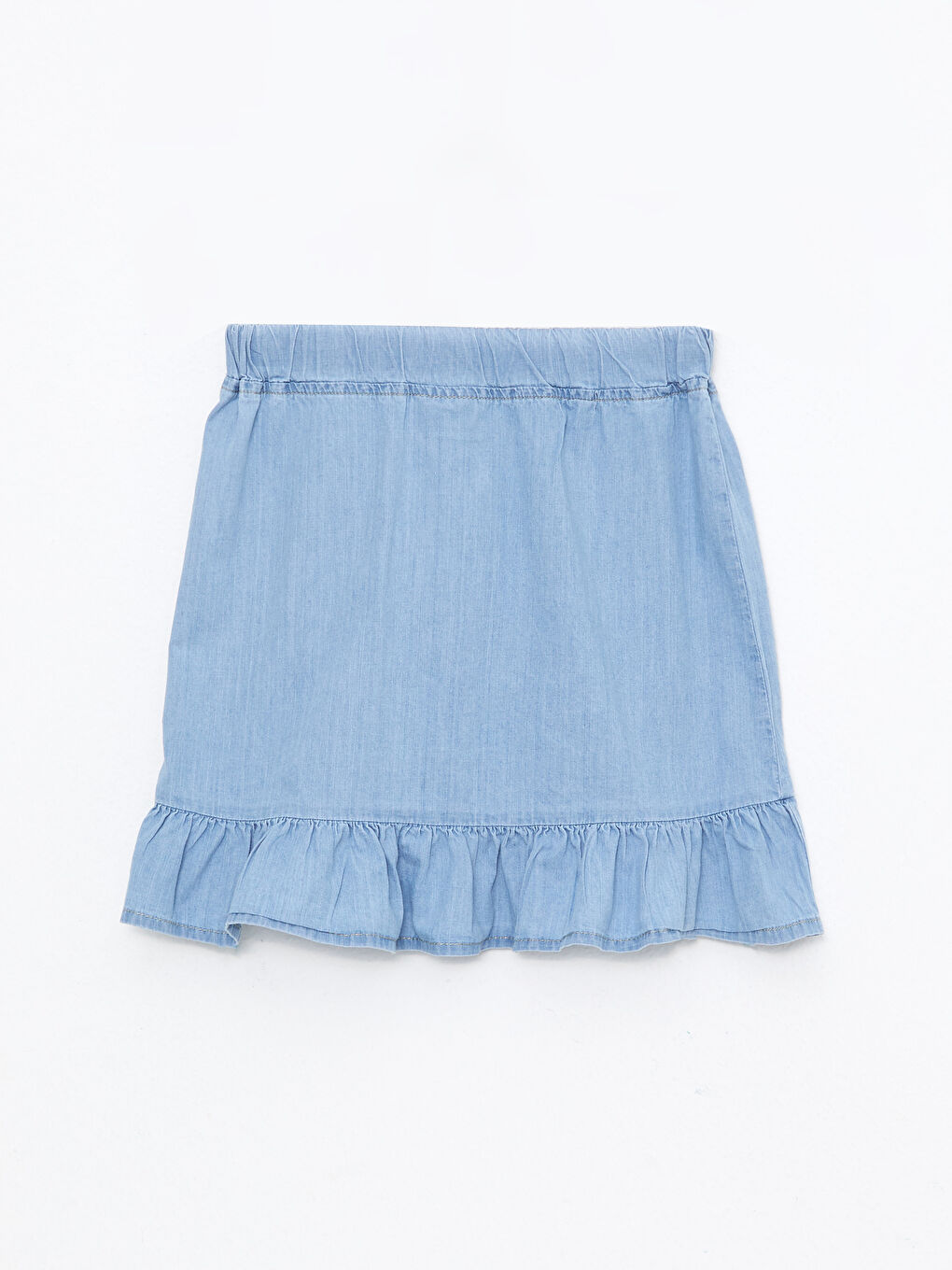 İndigo Beli Lastikli Fırfır Detaylı Kız Çocuk Jean Etek-1