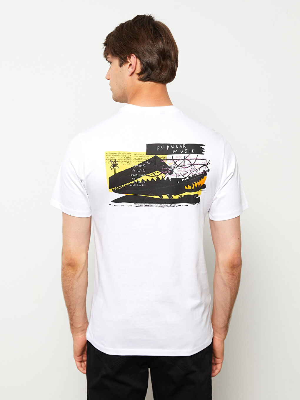 Beyaz Bisiklet Yaka Kısa Kollu Baskılı Penye Erkek Tişört-4