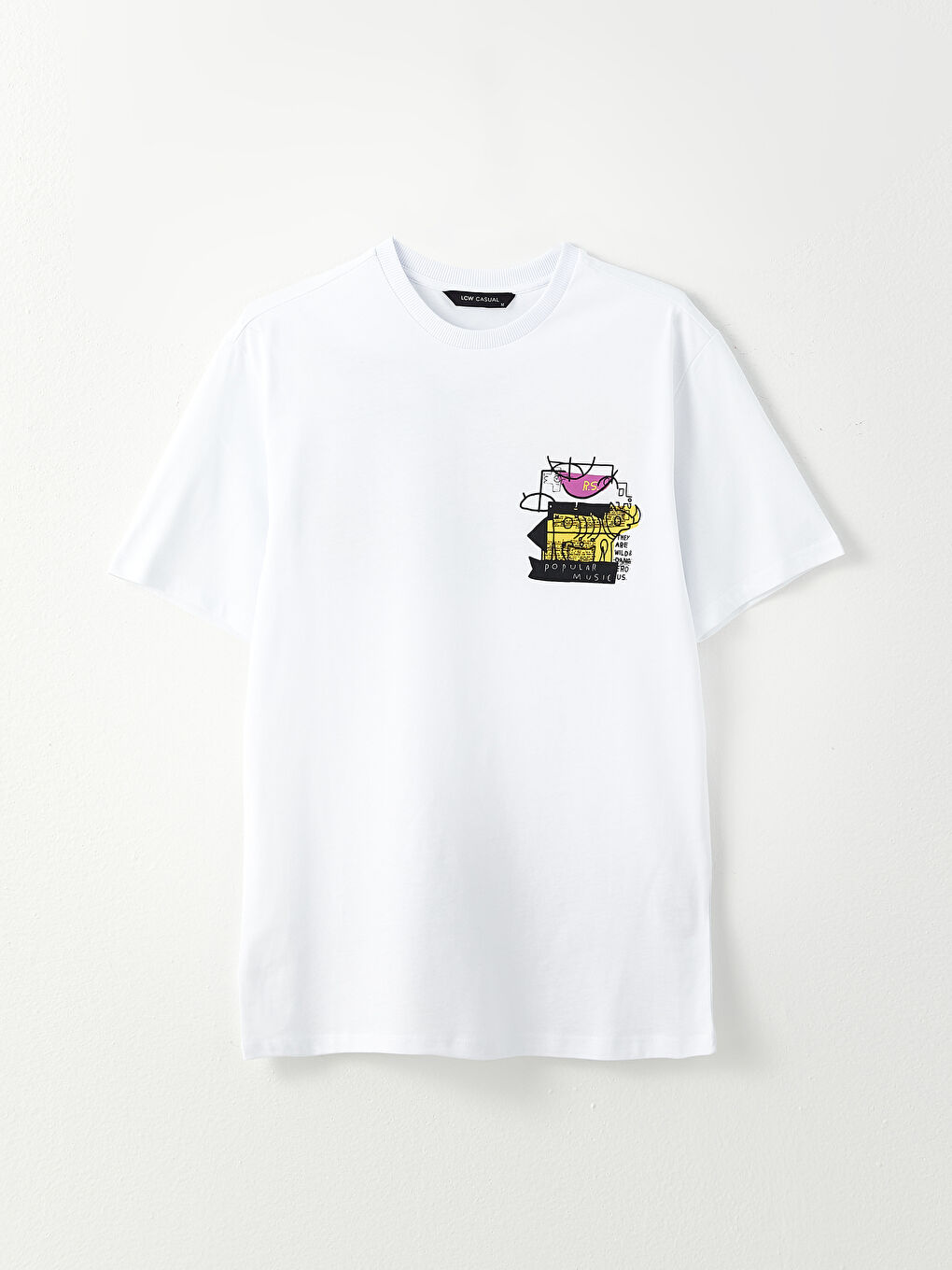 Beyaz Bisiklet Yaka Kısa Kollu Baskılı Penye Erkek Tişört-5