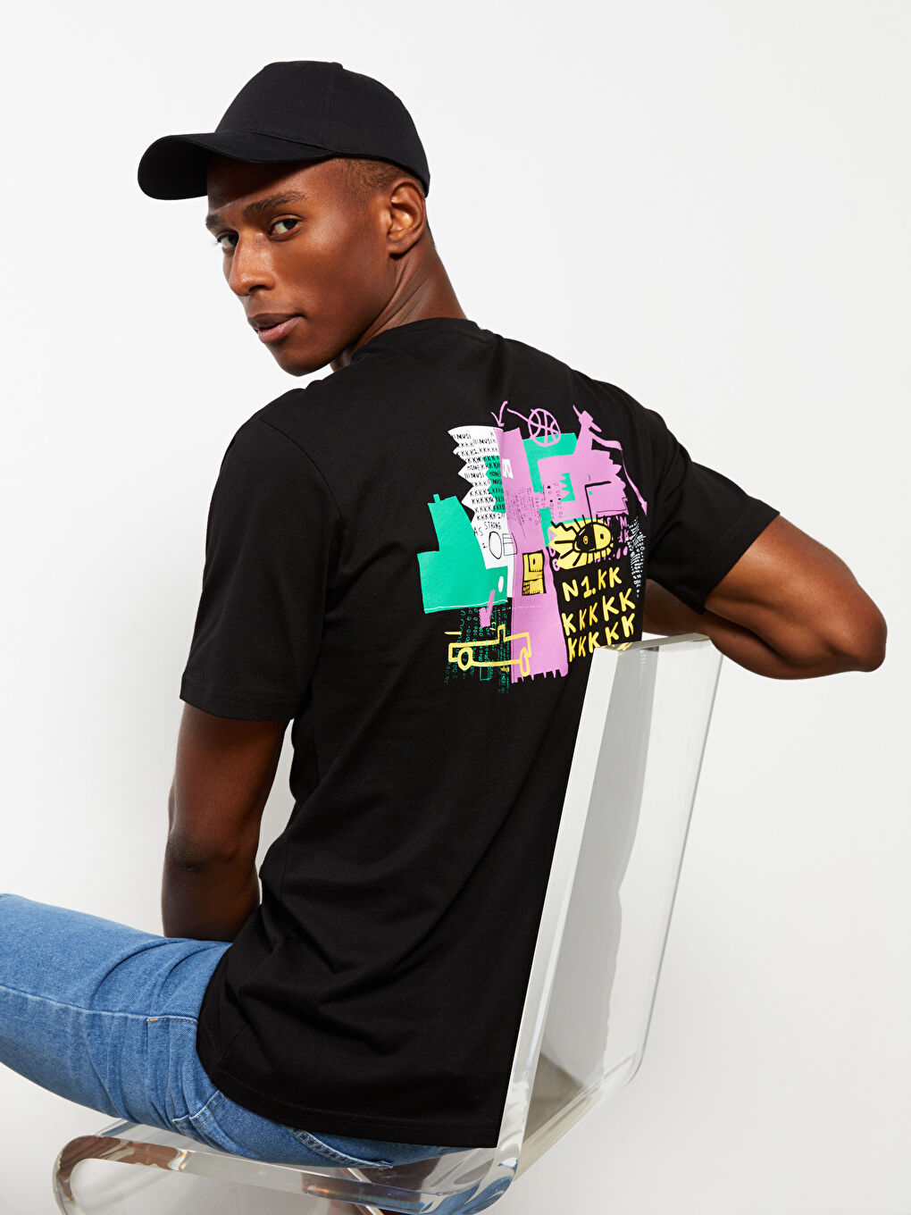 Tricou pentru Bărbați cu Guler Rotund, Mânecă Scurtă, Imprimat, din Bumbac Pieptănat