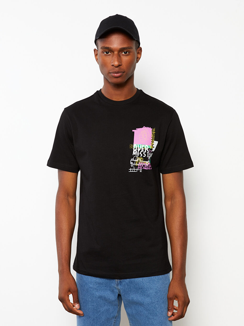 Tricou pentru Bărbați cu Guler Rotund, Mânecă Scurtă, Imprimat, din Bumbac Pieptănat-1