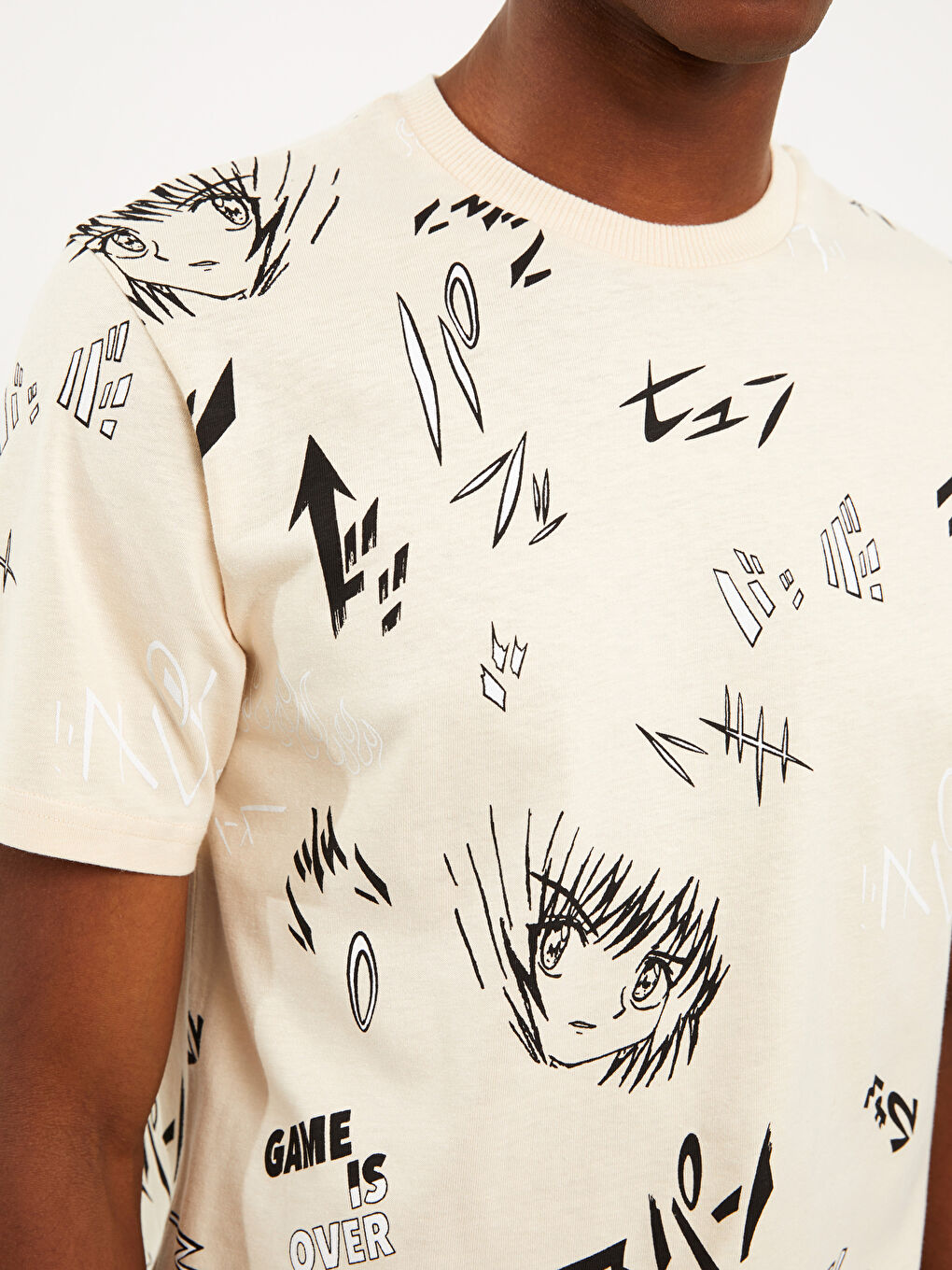 Gri Bisiklet Yaka Kısa Kollu Baskılı Penye Erkek Tişört-3