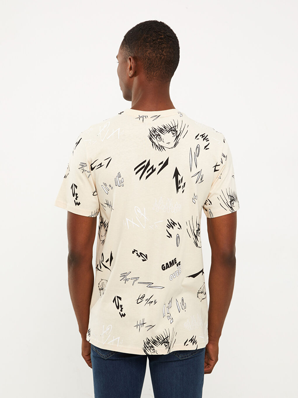 Gri Bisiklet Yaka Kısa Kollu Baskılı Penye Erkek Tişört-4