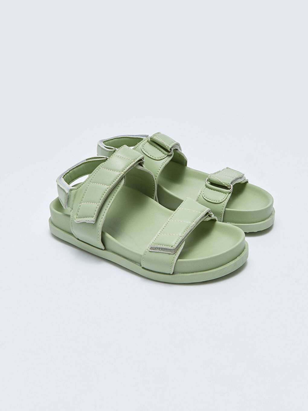 Yeşil Cırt Cırtlı Çift Bantlı Kız Çocuk Sandalet