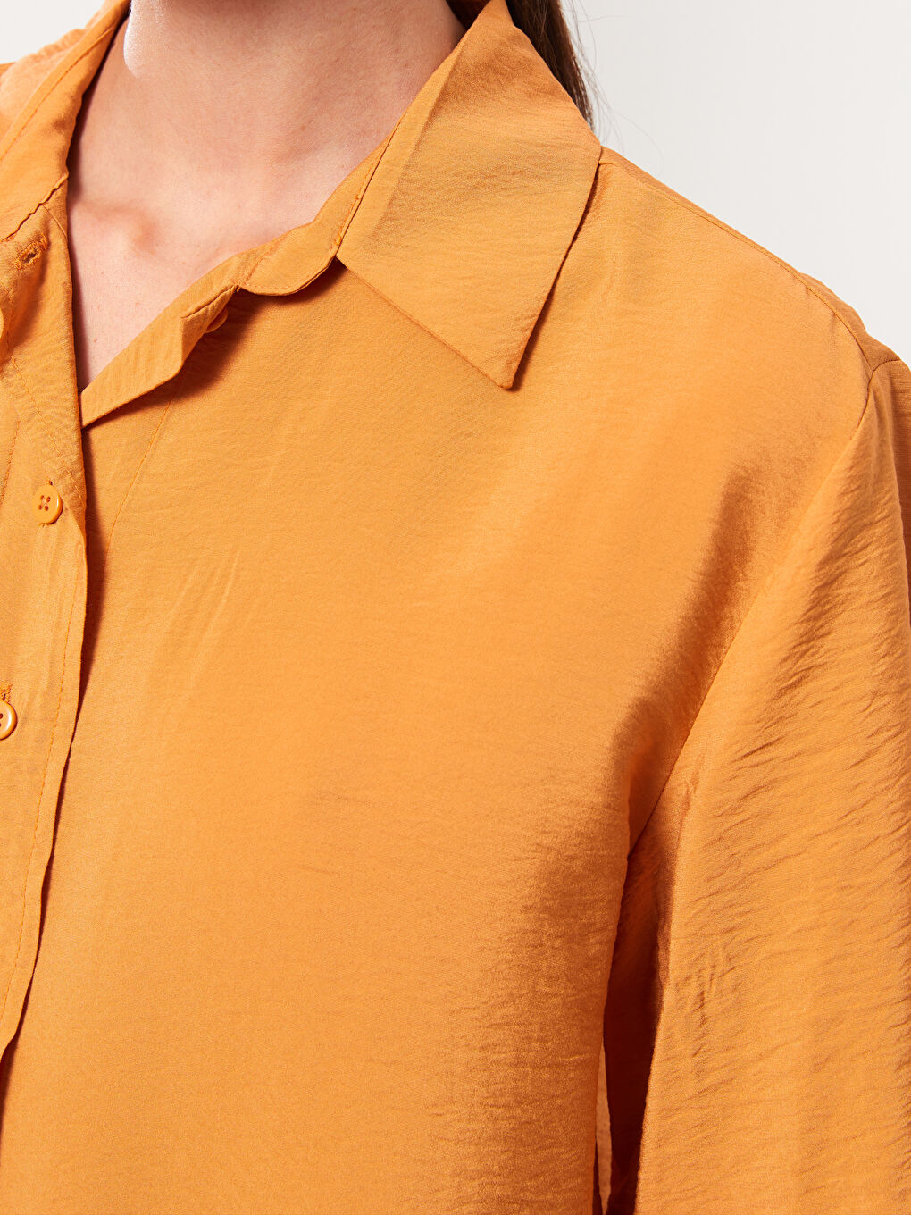 Turuncu Düz Uzun Kollu Kadın Gömlek Tunik-3