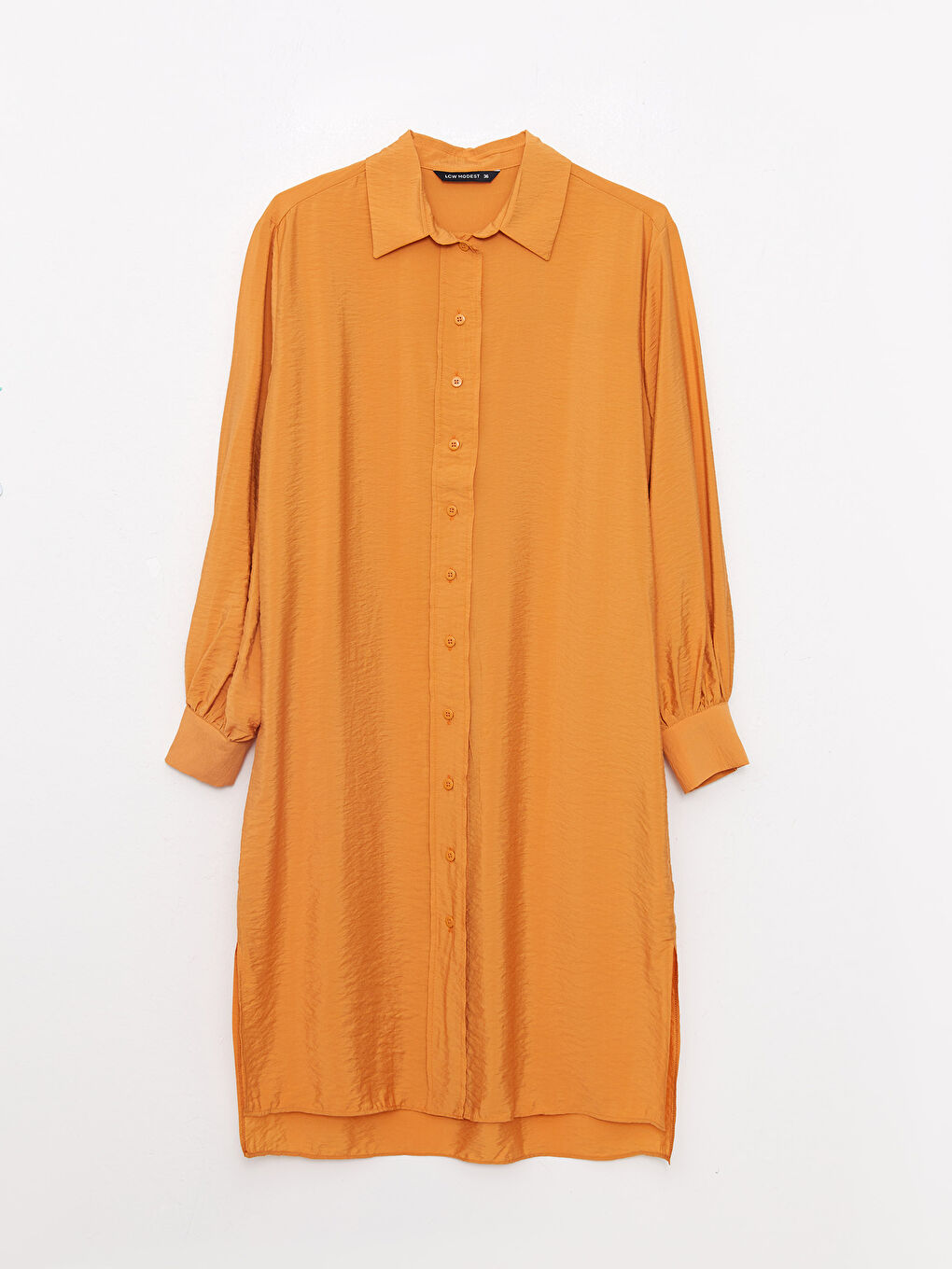 Turuncu Düz Uzun Kollu Kadın Gömlek Tunik-5