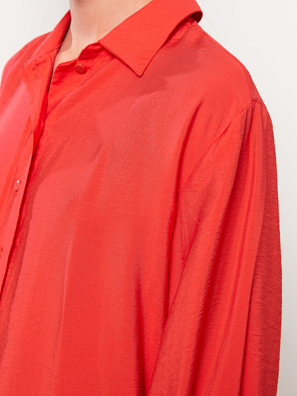 Kırmızı Düz Uzun Kollu Kadın Gömlek Tunik-3