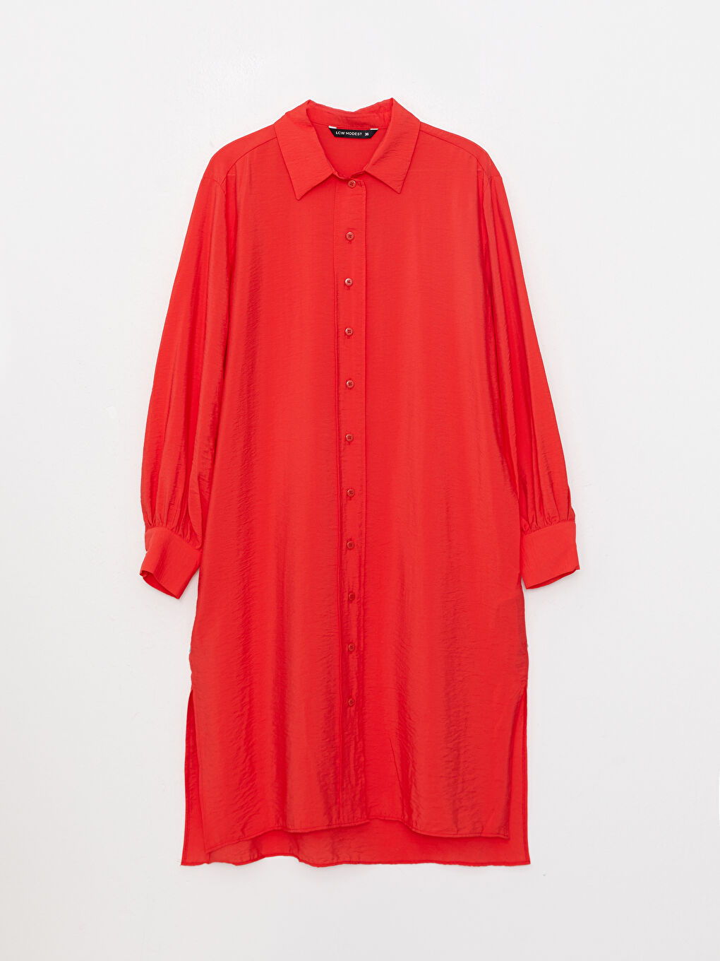 Kırmızı Düz Uzun Kollu Kadın Gömlek Tunik-5