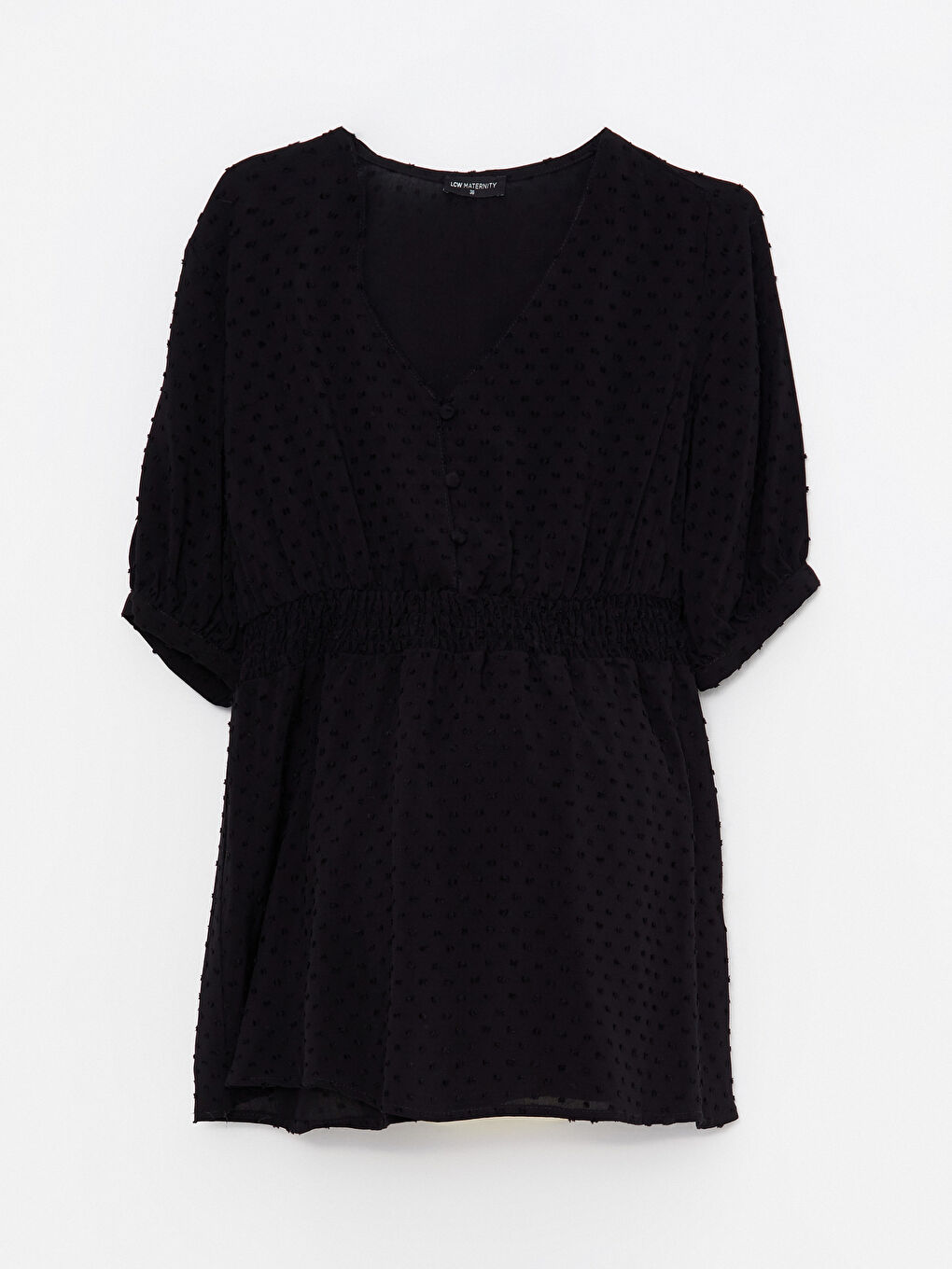 Siyah V Yaka Kendinden Desenli Kısa Kollu Viskon Hamile Bluz-5