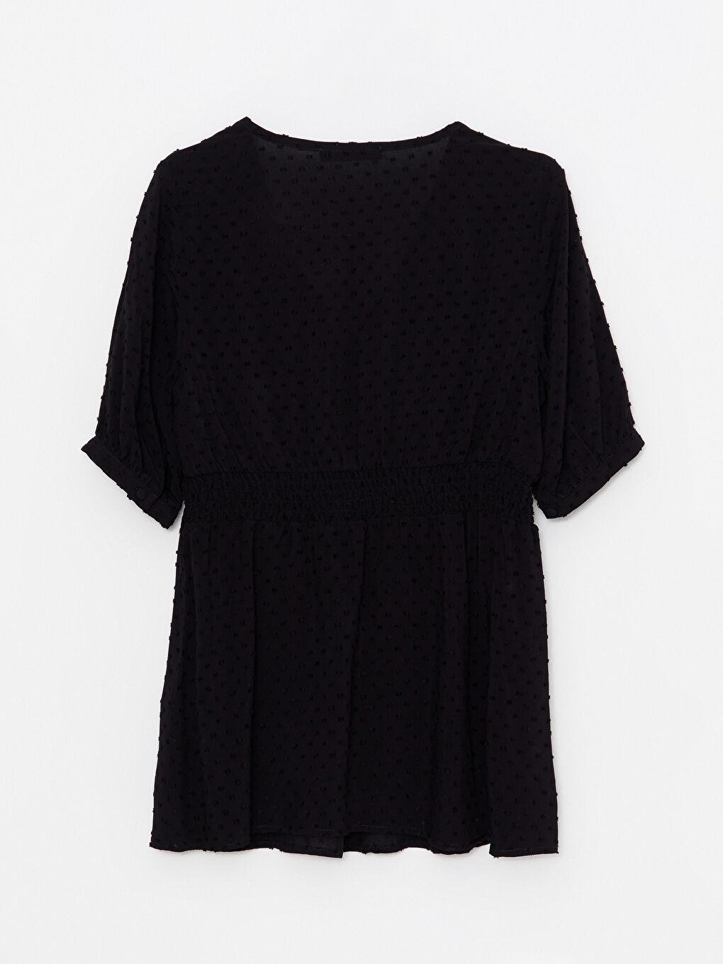 Siyah V Yaka Kendinden Desenli Kısa Kollu Viskon Hamile Bluz-6