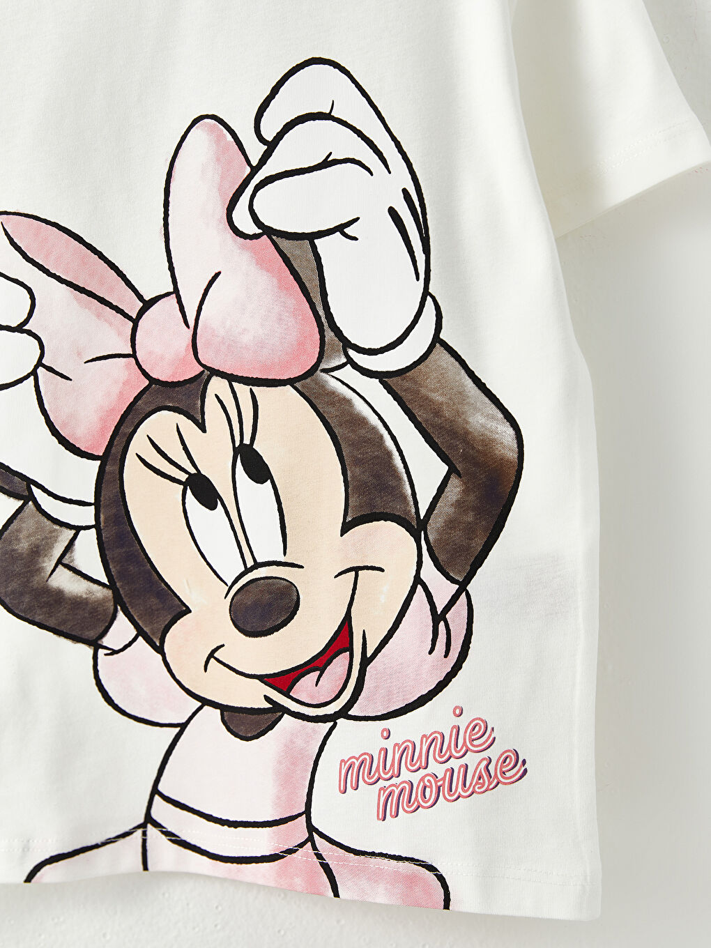 Crew Neck Minnie Mouse Printed Short Sleeve Girls' T-Shirt-1