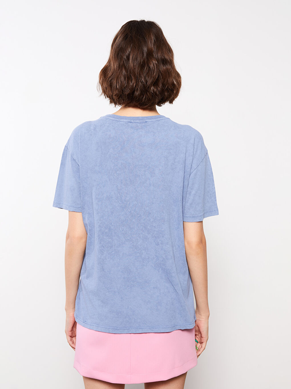 Mavi Bisiklet Yaka Baskılı Kısa Kollu Pamuklu Kadın Tişört-4