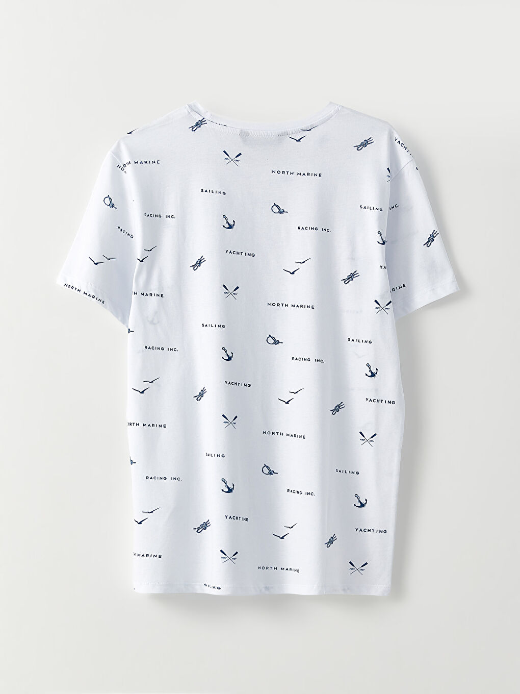 Beyaz Bisiklet Yaka Kısa Kollu Baskılı Penye Erkek Tişört-6