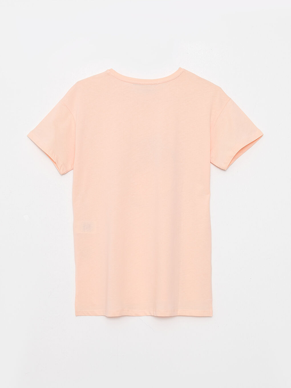 Pembe Bisiklet Yaka Baskılı Kısa Kollu Pamuklu Kadın Tişört-6