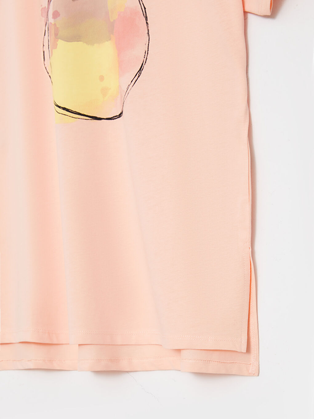 Pembe Bisiklet Yaka Baskılı Kısa Kollu Pamuklu Kadın Tişört-7