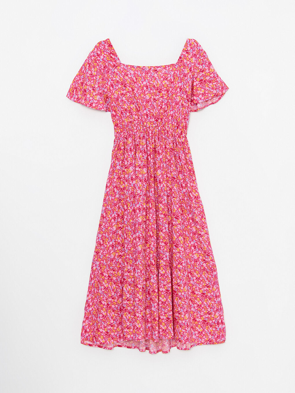 Kare Yaka Çiçekli Kısa Kollu Viskon Hamile Elbise-7