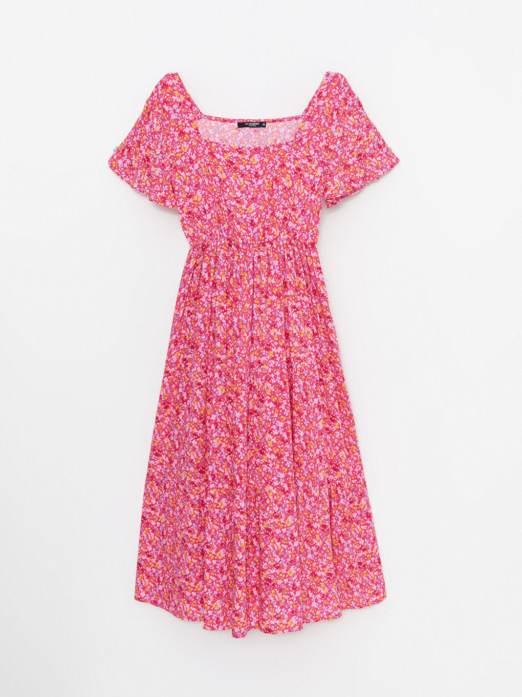 Kare Yaka Çiçekli Kısa Kollu Viskon Hamile Elbise-8