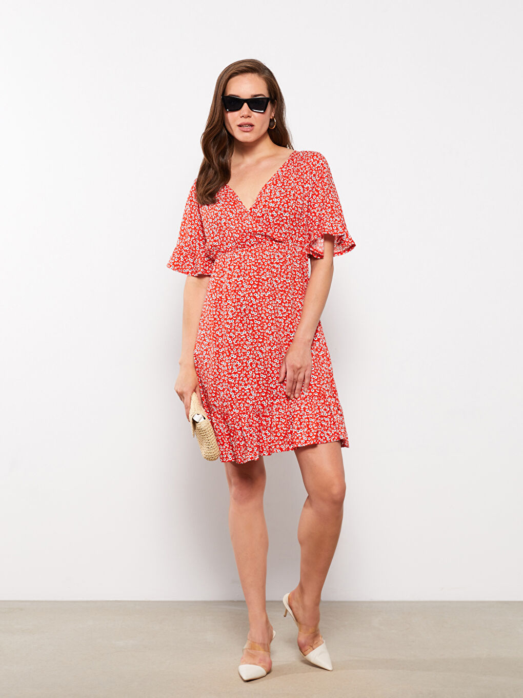 Rochie Gravide Vâscoză Guler cu Dublu Piept Mânecă Scurtă-1