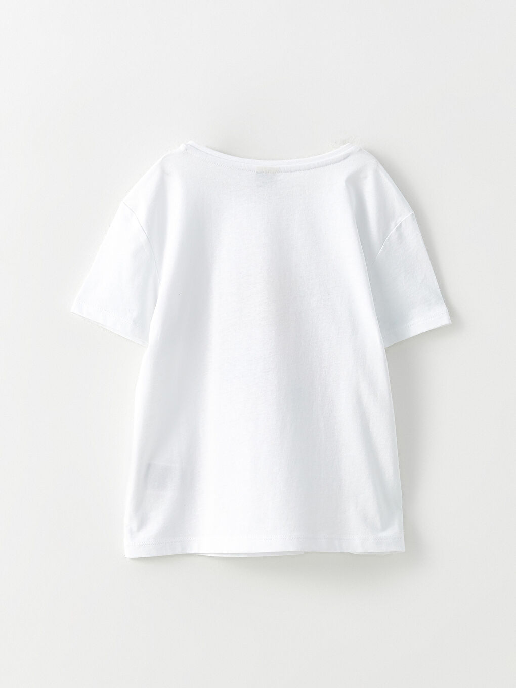 Beyaz Bisiklet Yaka Baskılı Kısa Kollu Pamuklu Kız Çocuk Tişört-2