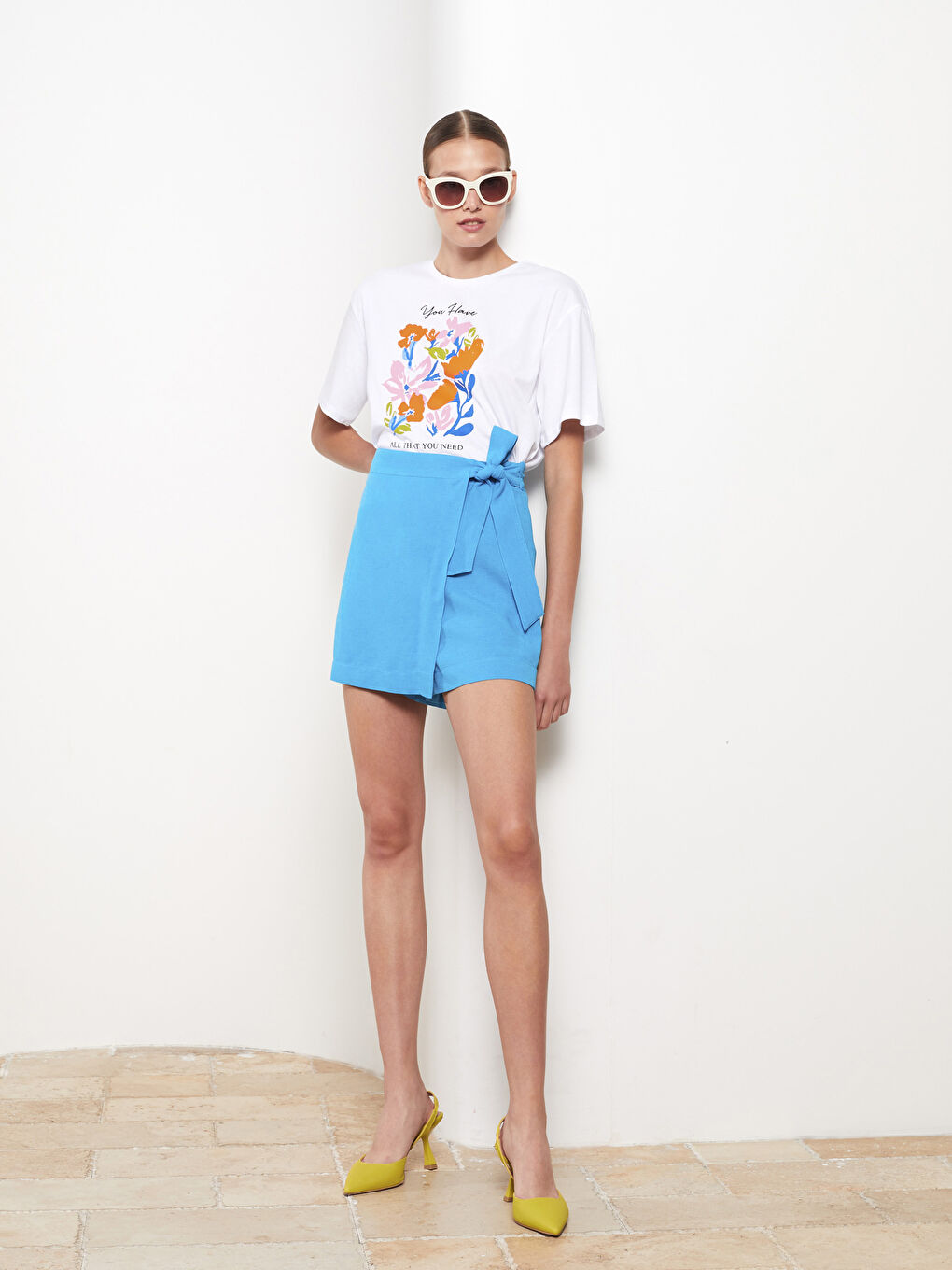 Turkuaz Kadın Yüksek Bel Düz Şort Etek