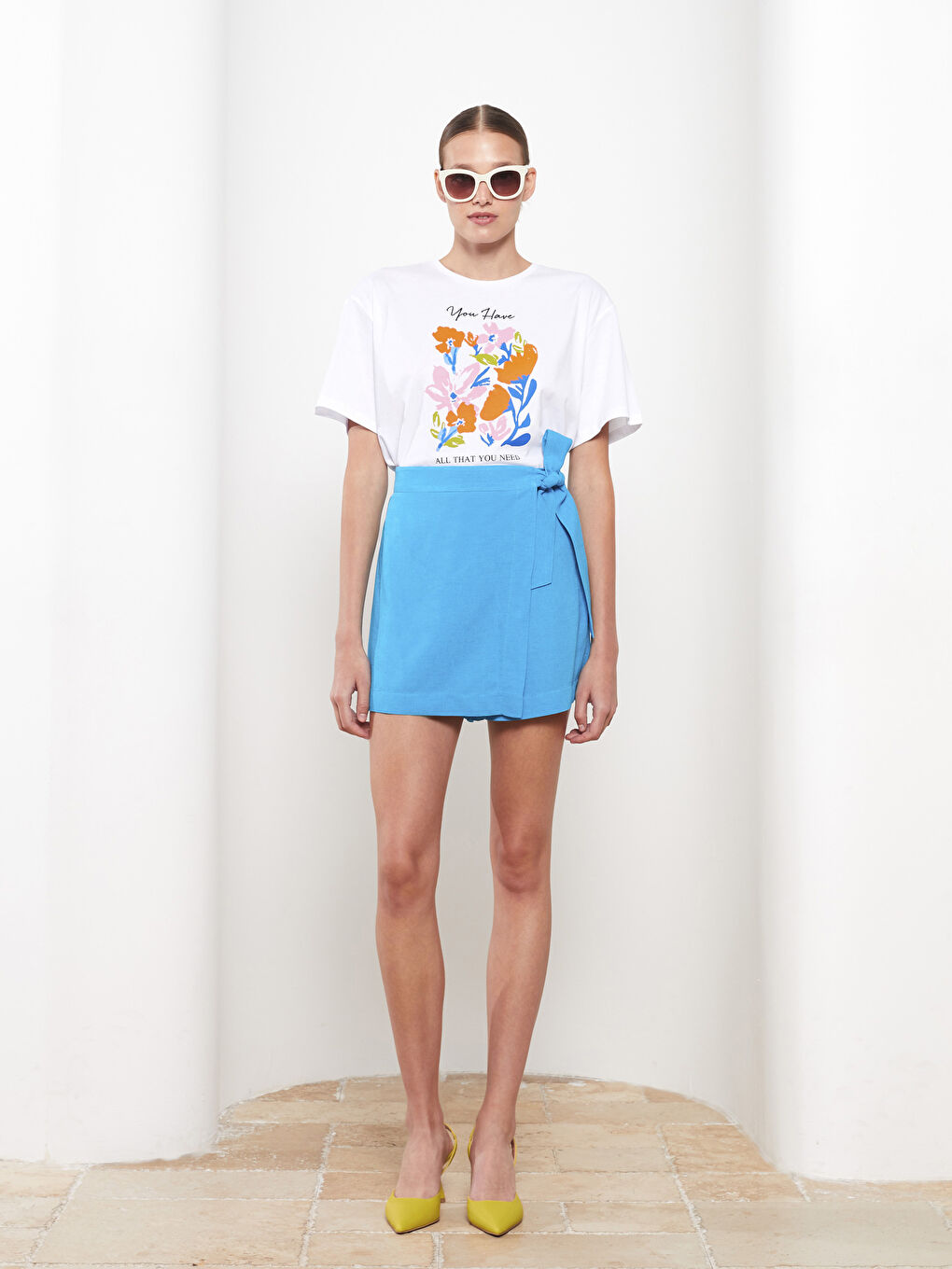 Turkuaz Kadın Yüksek Bel Düz Şort Etek-1