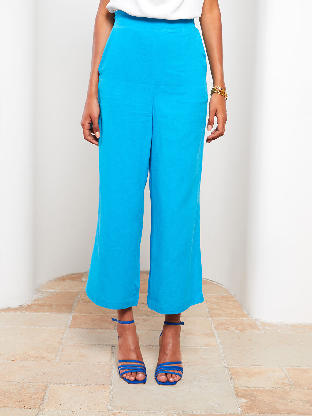 әйелдерге арналған қалта детальды жоғары белді кең шалбар-7