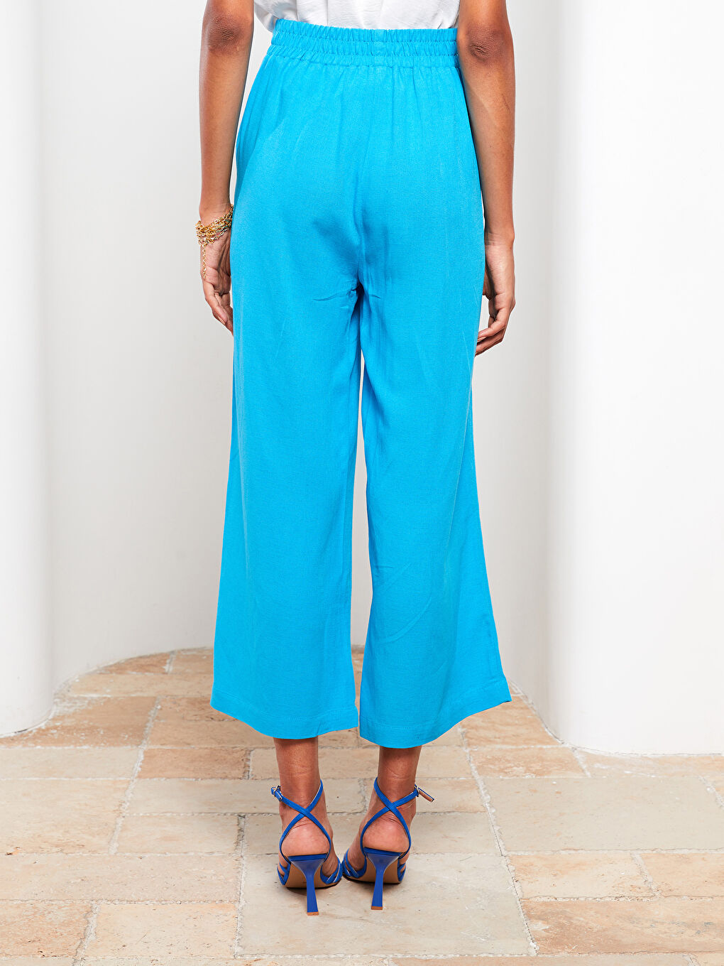 әйелдерге арналған қалта детальды жоғары белді кең шалбар-9