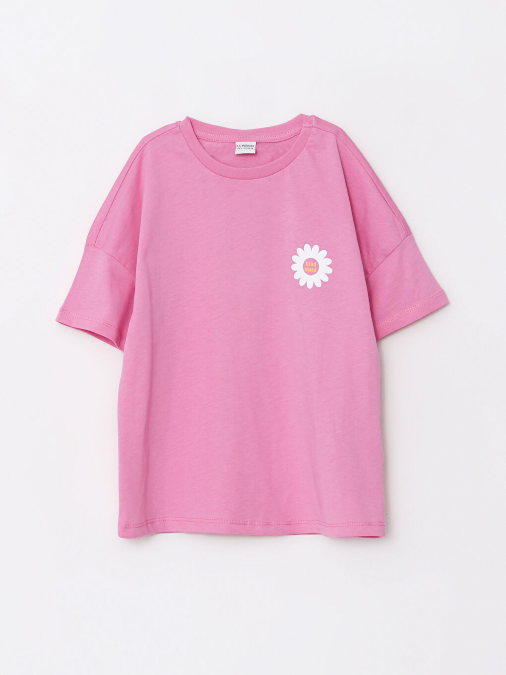 Pembe Bisiklet Yaka Baskılı Kısa Kollu Pamuklu Kız Çocuk Tişört