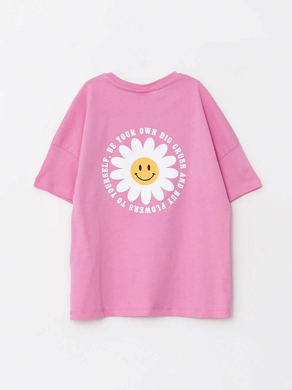 Pembe Bisiklet Yaka Baskılı Kısa Kollu Pamuklu Kız Çocuk Tişört-1