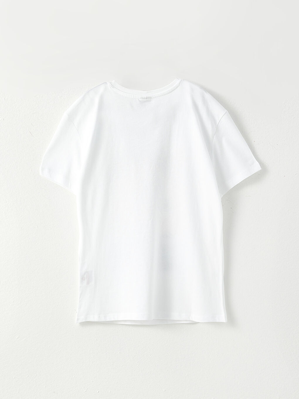 Beyaz Bisiklet Yaka Baskılı Kısa Kollu Pamuklu Kız Çocuk Tişört-1