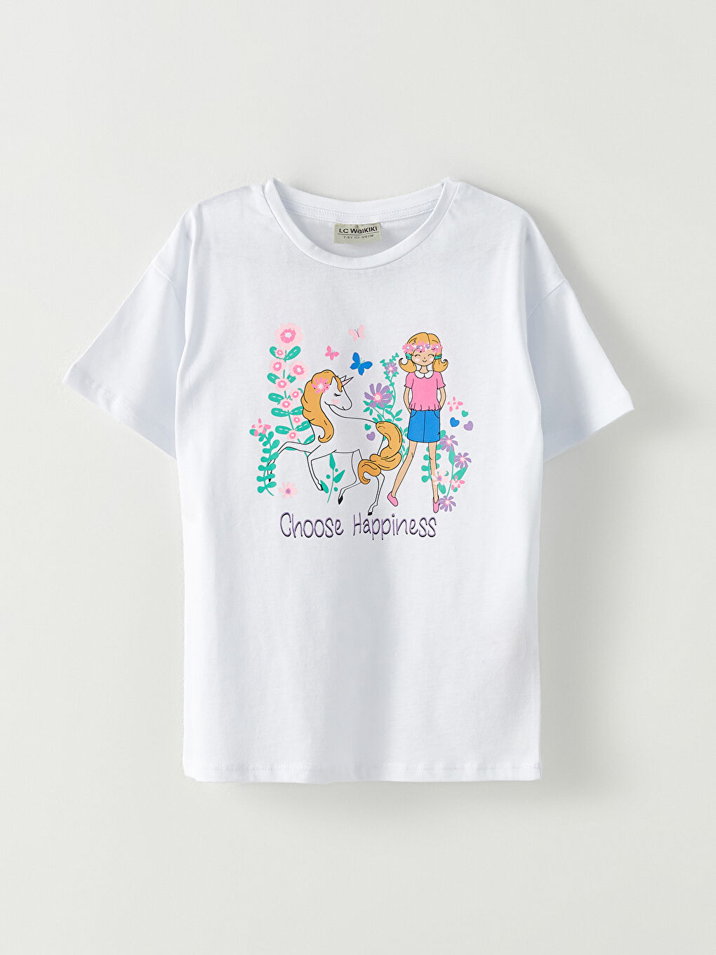 Beyaz Bisiklet Yaka Baskılı Kısa Kollu Kız Çocuk Tişört ve Şort-1