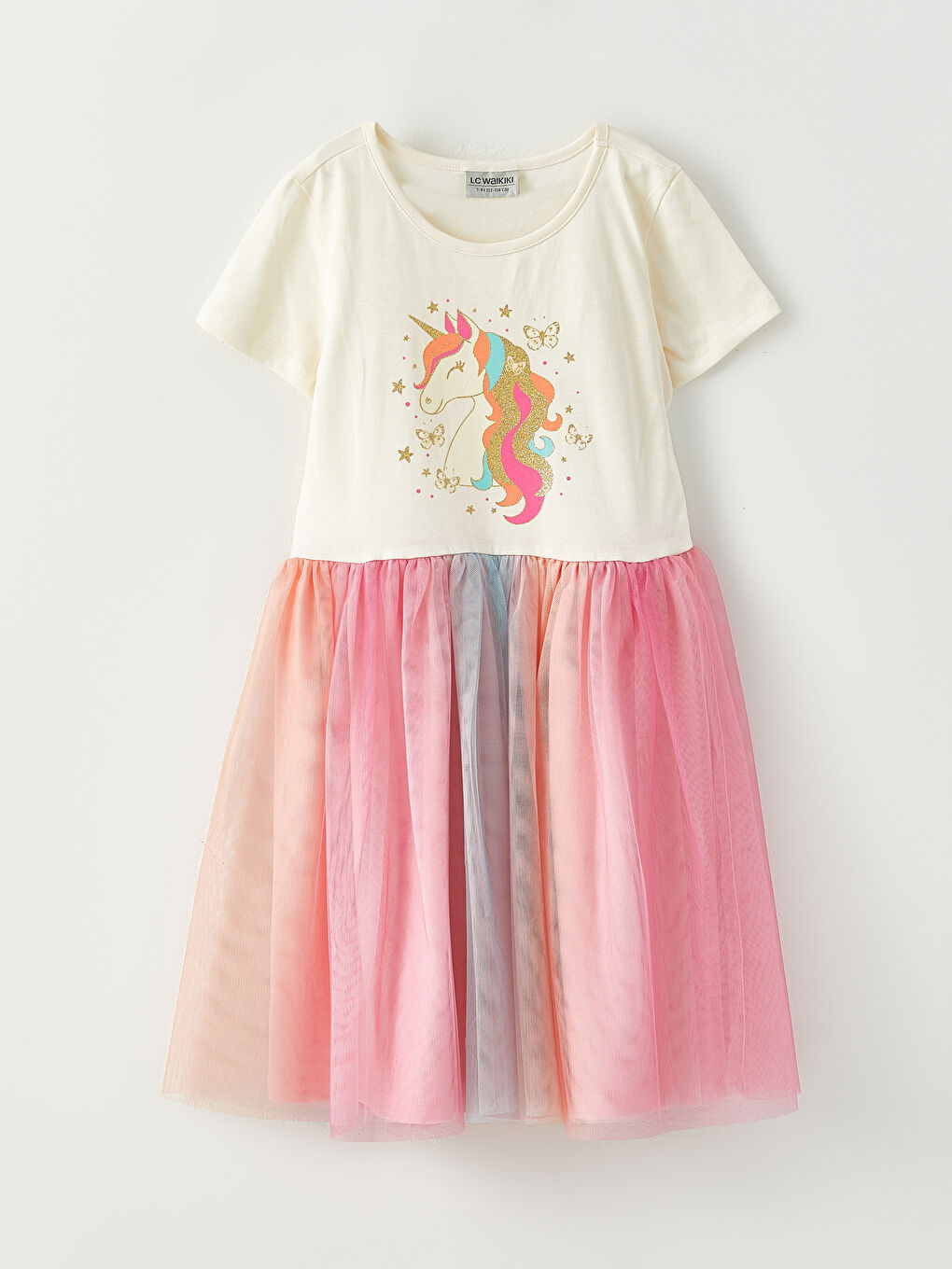 فستان بناتي برقبة دائرية مطبوع بأكمام قصيرة وعصابة رأس-1