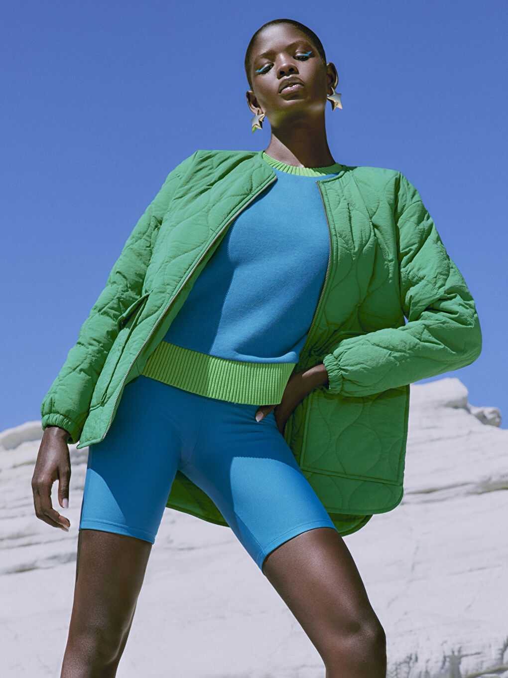 Mavi Bisiklet Yaka Renk Bloklu Uzun Kollu Kadın Sweatshirt