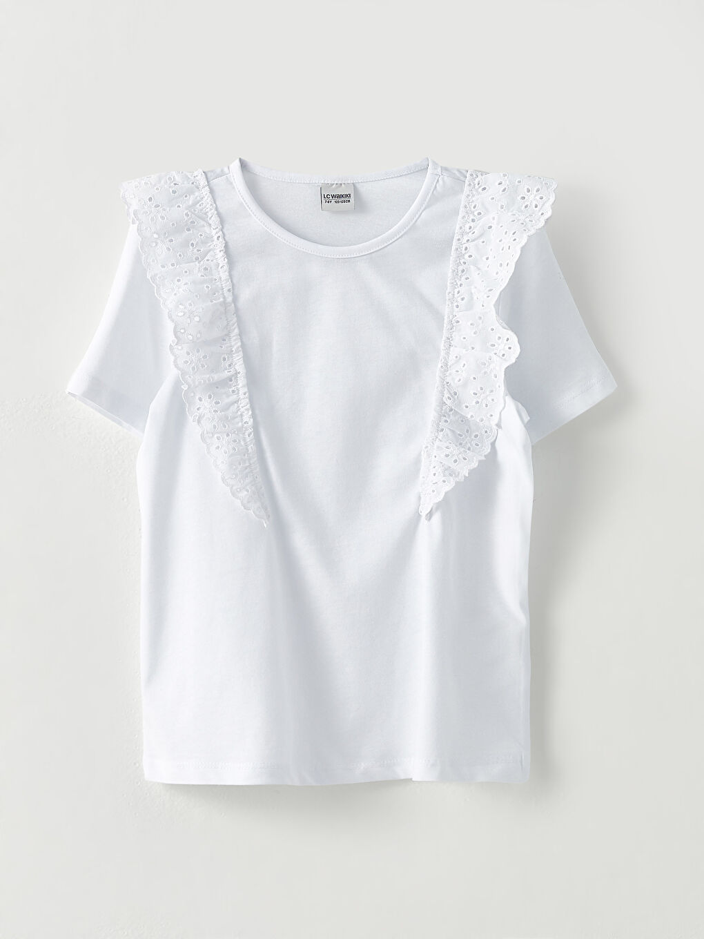 Beyaz Bisiklet Yaka Basic Fisto Detaylı Kısa Kollu Kız Çocuk Tişört