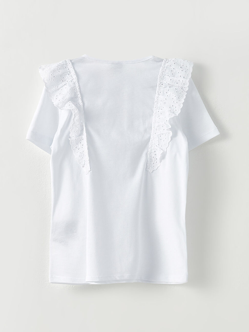 Beyaz Bisiklet Yaka Basic Fisto Detaylı Kısa Kollu Kız Çocuk Tişört-1