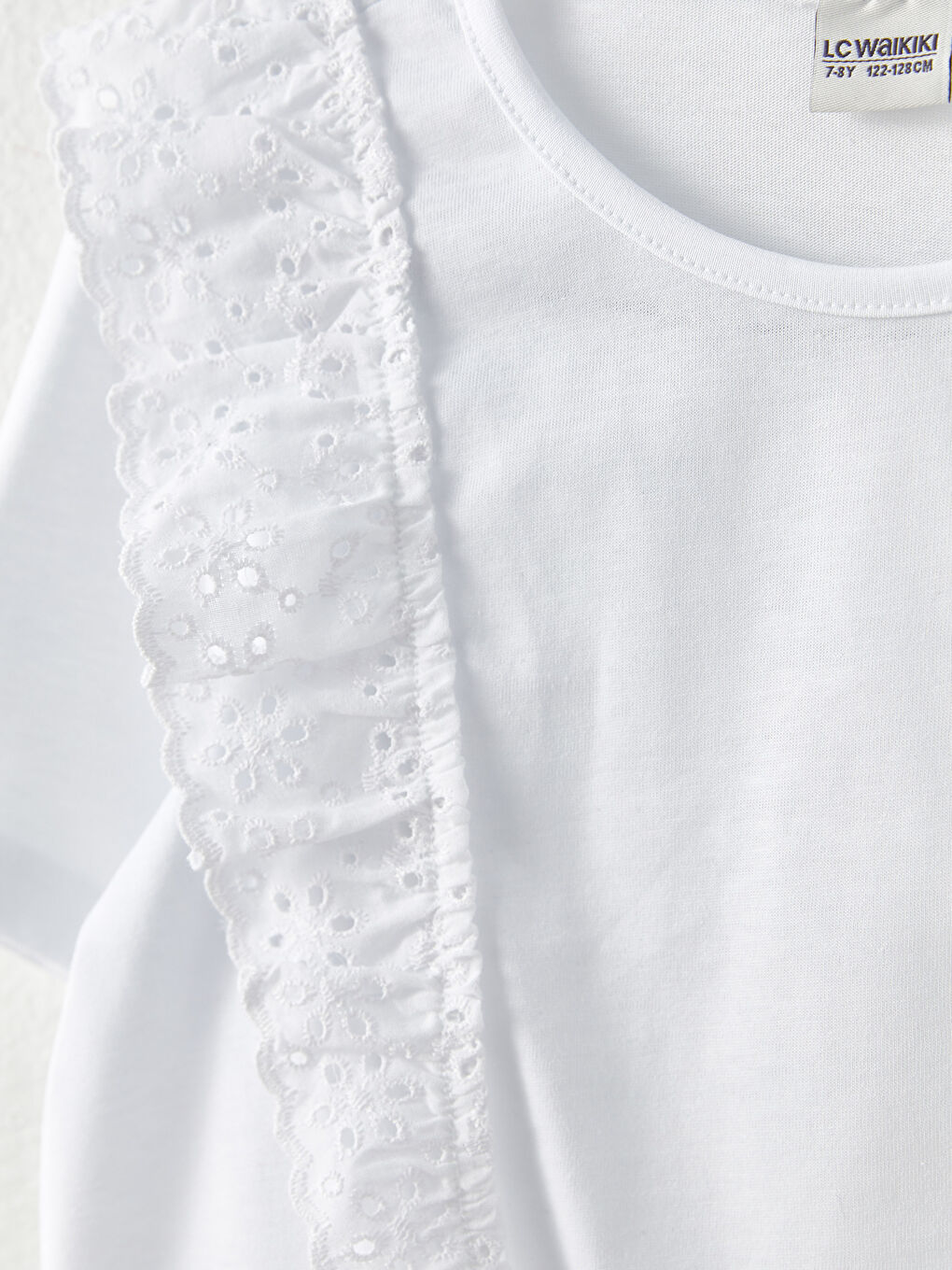 Beyaz Bisiklet Yaka Basic Fisto Detaylı Kısa Kollu Kız Çocuk Tişört-2