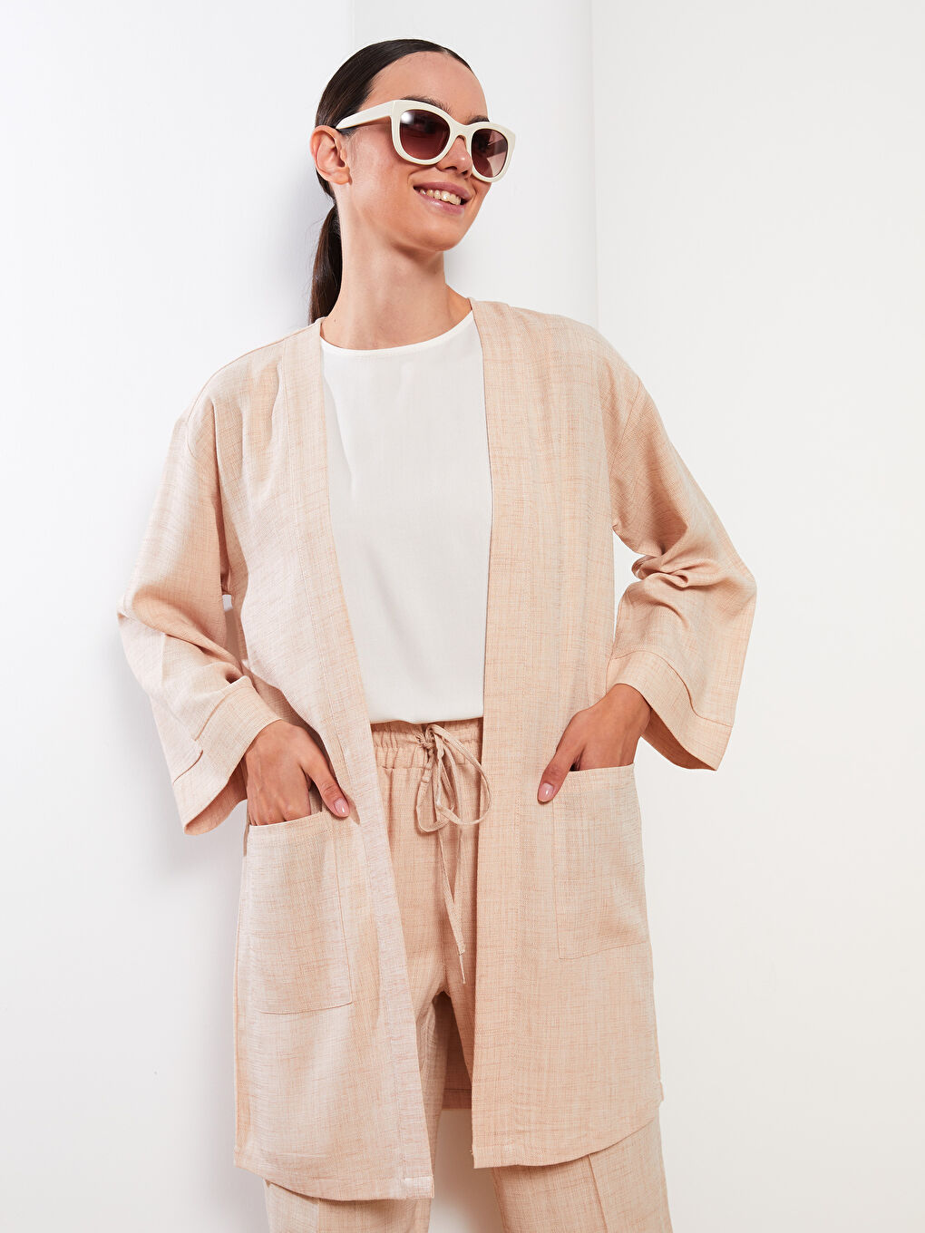 Bej Şal Yaka Kadın Kimono